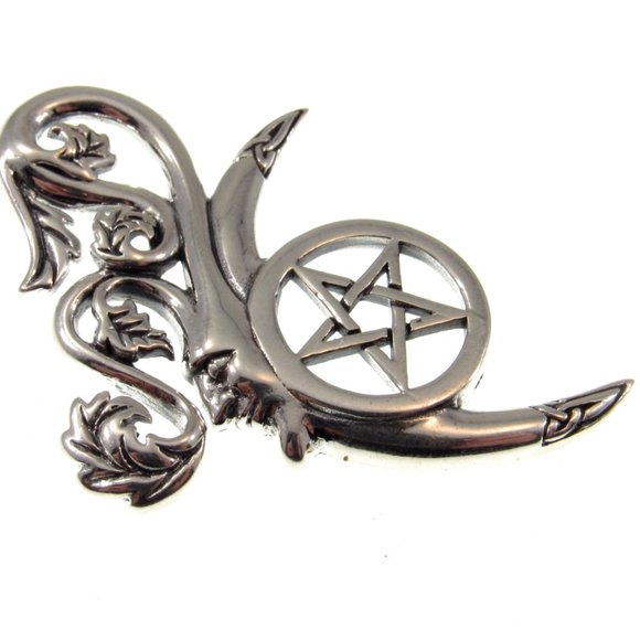 Solid 925 Sterling Silver Green Man Celtic Moon Pentacle Pendant by Peter Stone - Picture 3 of 5